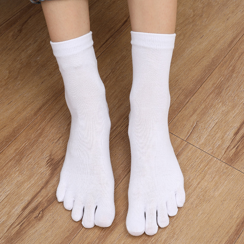 浪莎女士五指袜精梳棉中筒五趾袜子吸湿排汗干透四季棉袜 白色一双
