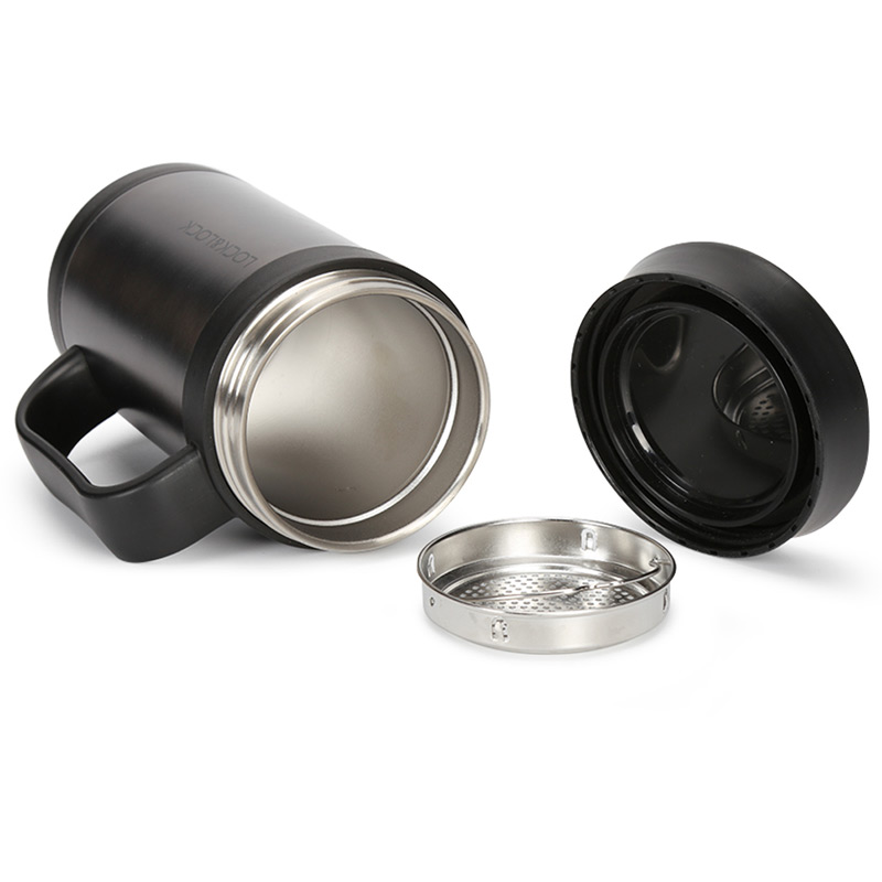 乐扣乐扣（LOCK&LOCK）304不锈钢桌面保温杯真空商务水杯子茶水分离杯 黑色 400ml