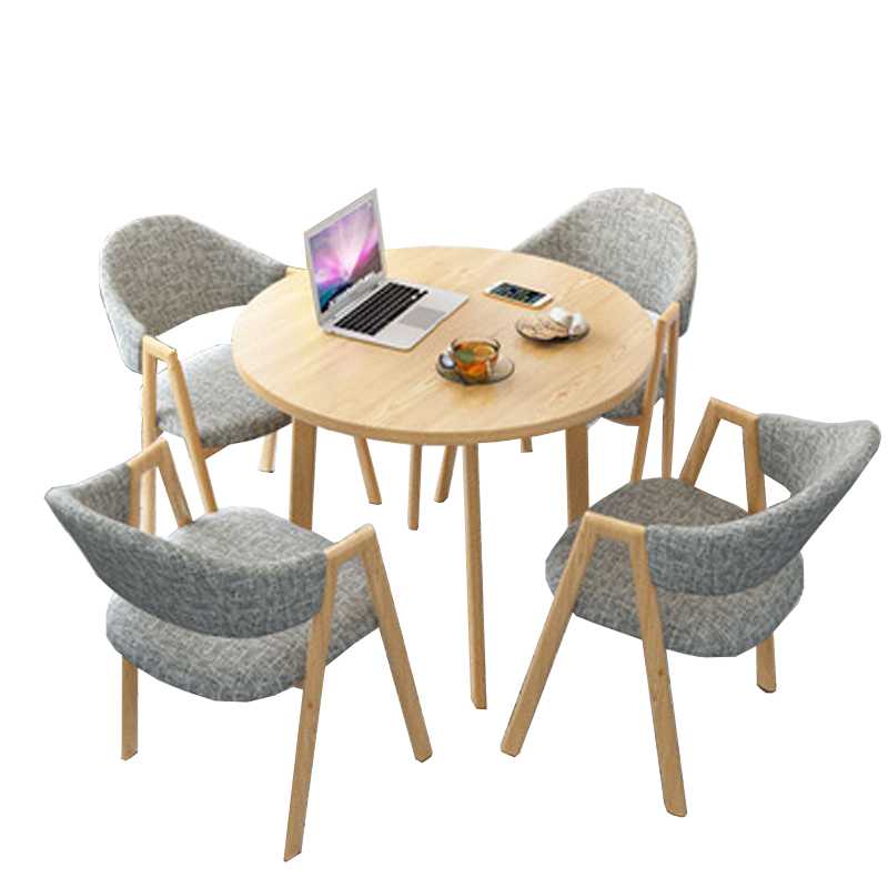 奈高接待会议洽谈桌椅组合办公室休闲时尚小户型圆形餐桌一桌四椅-浅灰布