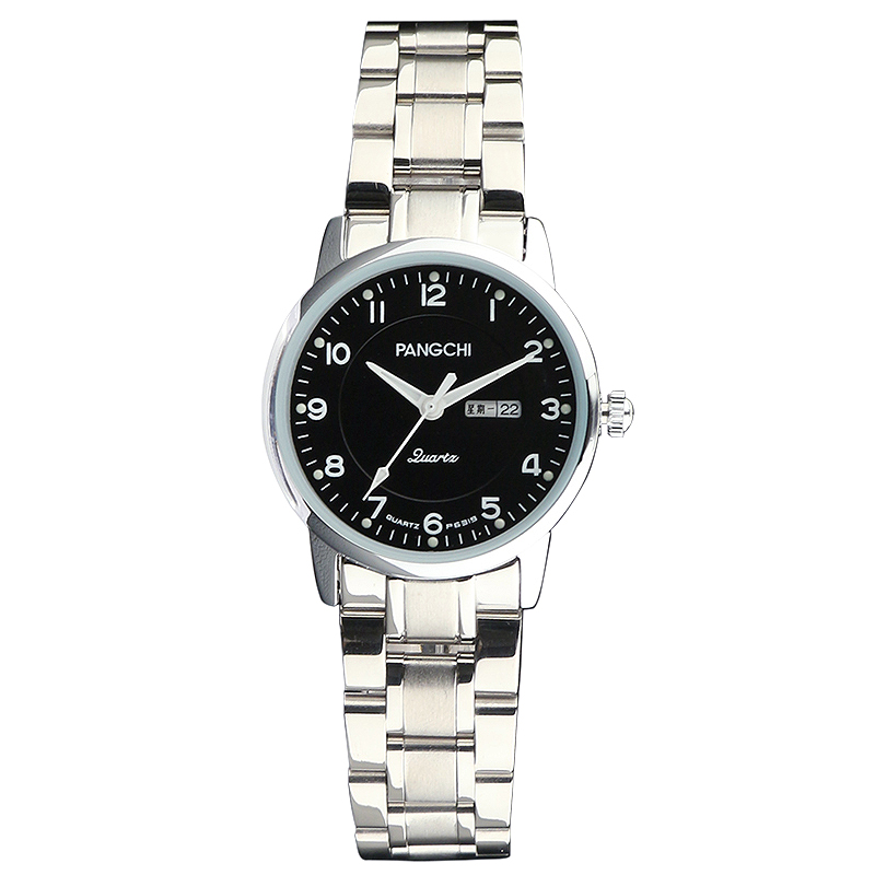 鹏志(pangchi) 进口机芯大数字男表双日历中老年人手表实心精钢带夜光