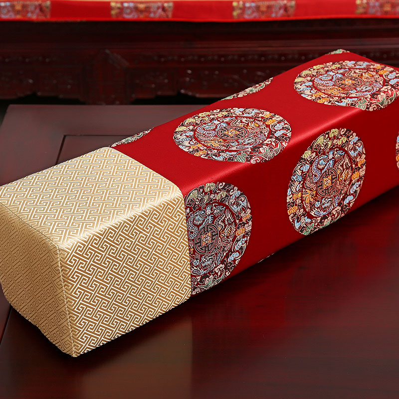凯比特红木沙发扶手枕中式实木方形枕古典中国风靠垫抱枕腰枕含海绵可定做 红五龙团拼接扶手枕 14*14*54cm