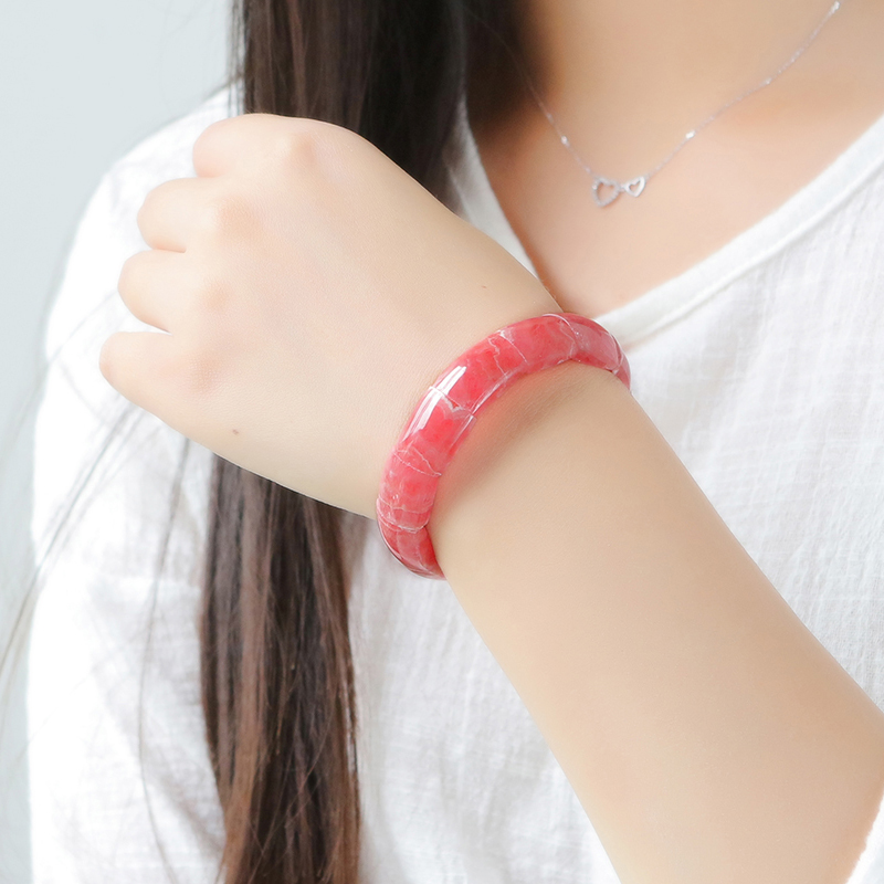 旭元 天然红纹石手排红纹石手镯女款附国检证书 红纹石手镯直径19.
