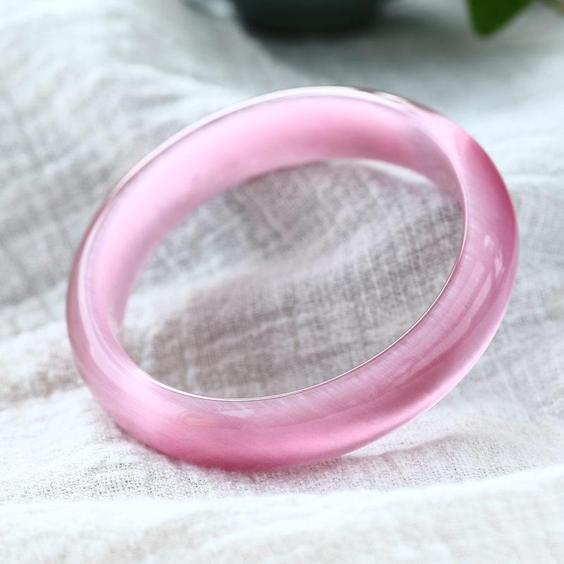 梦逸粉色猫眼石手镯 时尚女水晶饰品 甜美猫眼手镯 粉色8mm内经53-54