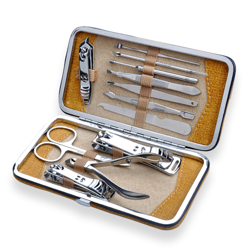 天艺修甲套装指甲刀指甲剪套装工具 高品质不锈钢12件套 皮包装修甲