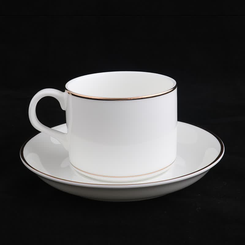 錦鳯锦凤骨瓷咖啡杯碟景德镇欧式简约咖啡套具矮 咖啡杯一杯一碟1勺 金边澳式杯碟套装
