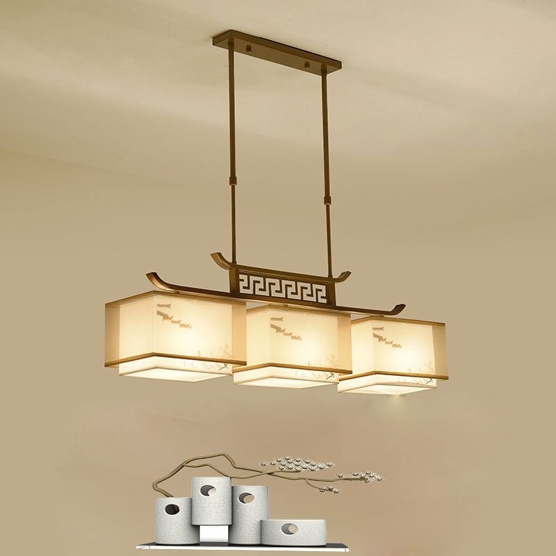 长方形新中式餐厅吊灯仿古简约现代客厅灯铁艺创意吧台茶室中式灯具 金色-带光源