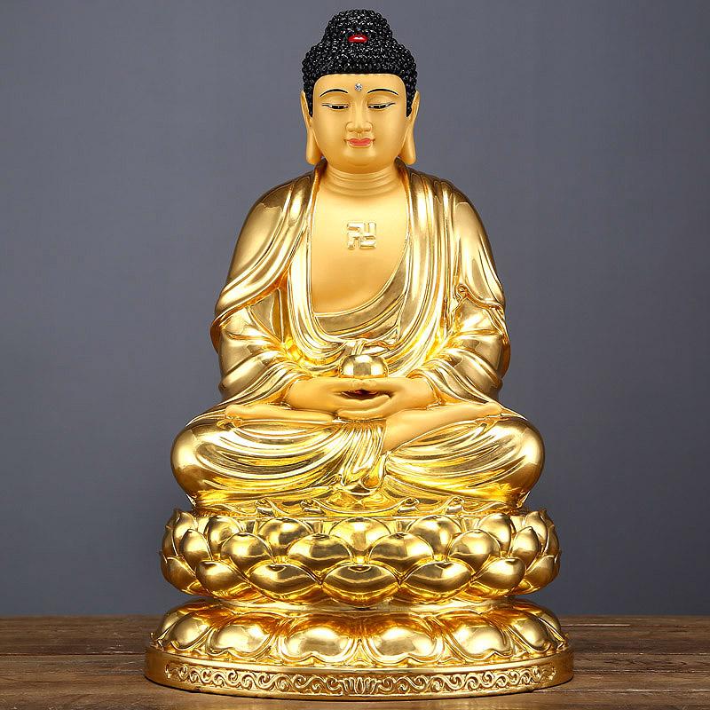 圆通礼品 黄铜贴金释迦佛像 阿弥陀佛 家用开供奉光 药师佛三宝佛摆件