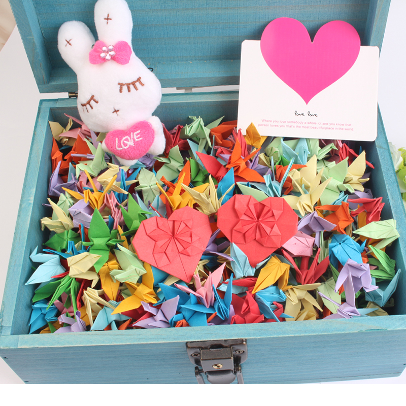 生日礼物女生 520只1000只彩色夜光千纸鹤折纸成品加长方形复古木盒