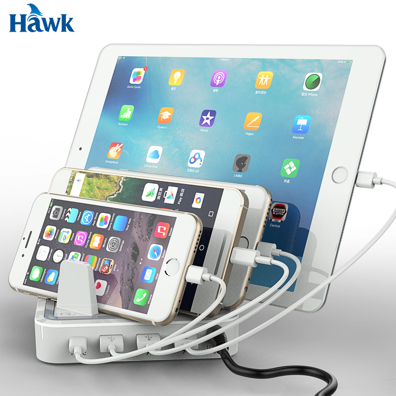 浩客（HawK）HAWK/浩客 S400多口充电器苹果安卓平板通用直插充电器插头Type-C快充USB充电头2.4A快充 S400白色（配2条苹果1条安卓1条C线
