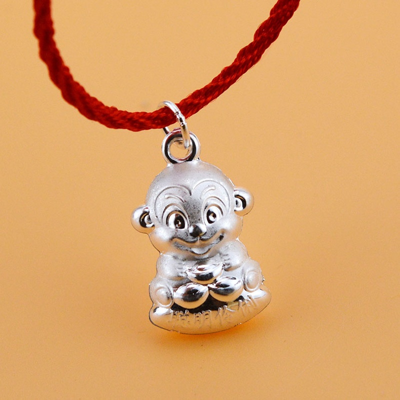 纯已久银饰猴子990足银吊坠磨砂吊坠生肖挂件空心双面聪明伶俐福字坠