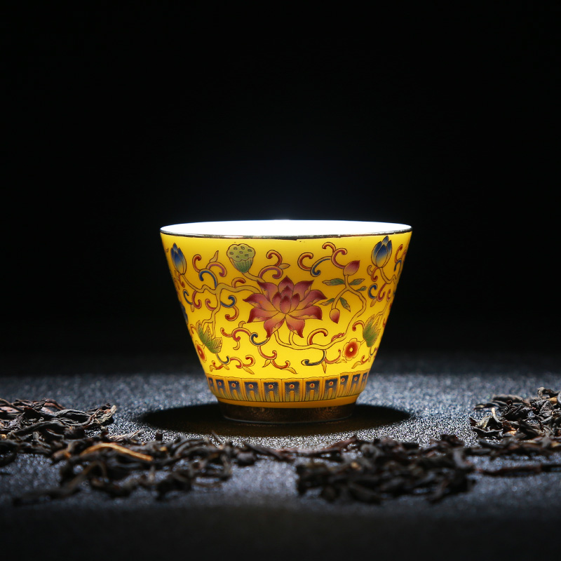 京隆堂珐琅彩陶瓷茶具小茶杯内白功夫茶具茶杯品茗个人单杯 珐琅彩