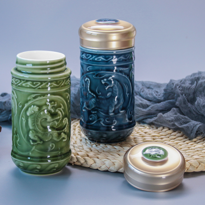 乾唐轩活瓷杯官方授权店 小威震八方随身杯单层陶瓷水杯子老虎生肖