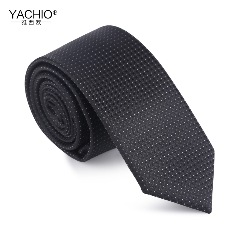 雅西欧 窄版男士领带6cm 韩版格点英伦商务新郎防水领带男 立体黑色星点6cm