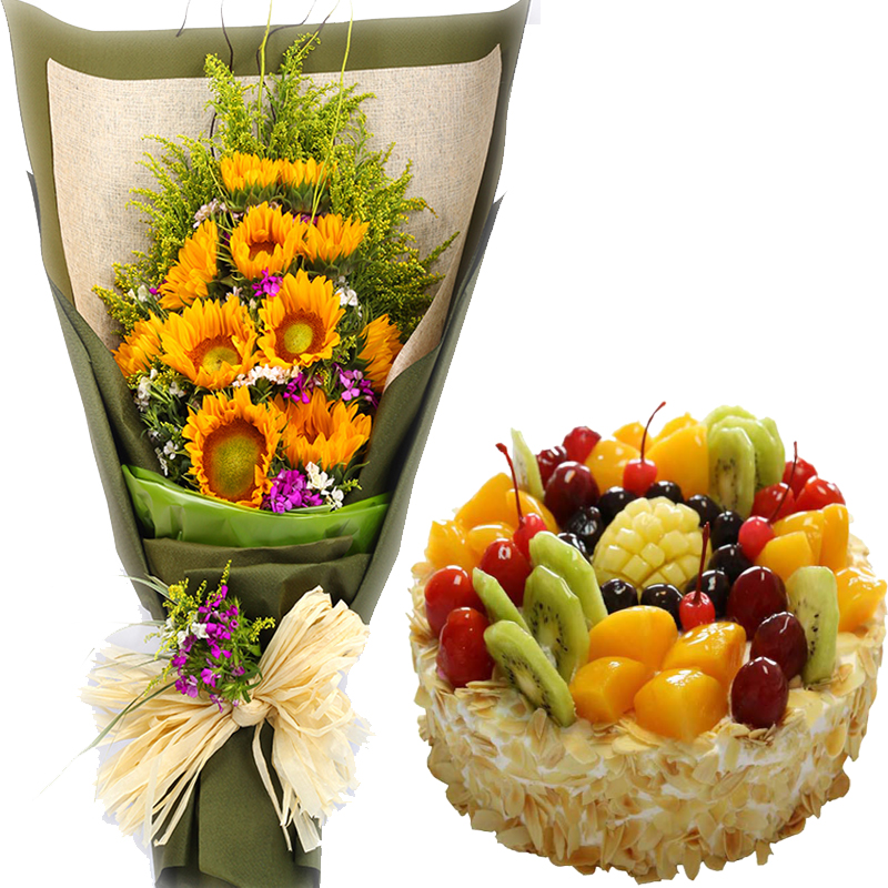 芙瑞多 鲜花蛋糕组合搭配套餐生日蛋糕鲜花预定全国同城配送 11支