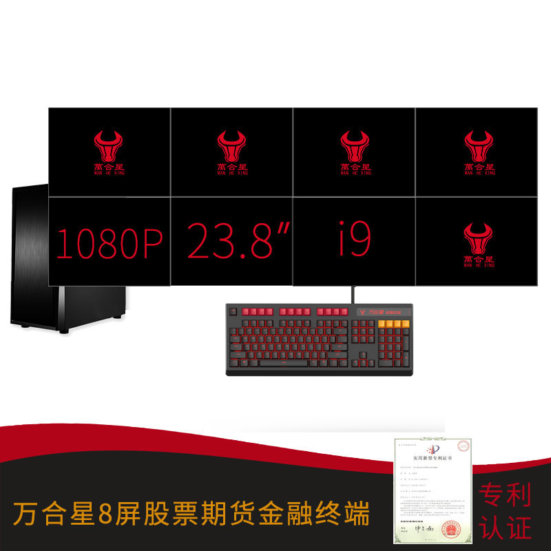 萬合星（WAN HE XING） 万合星8屏幕电脑 炒股/股票/一机多屏组装显示器 台式机主机 大师版824D (i9 十代10900) 全套(8块屏幕+主机+支架+键鼠+附件)