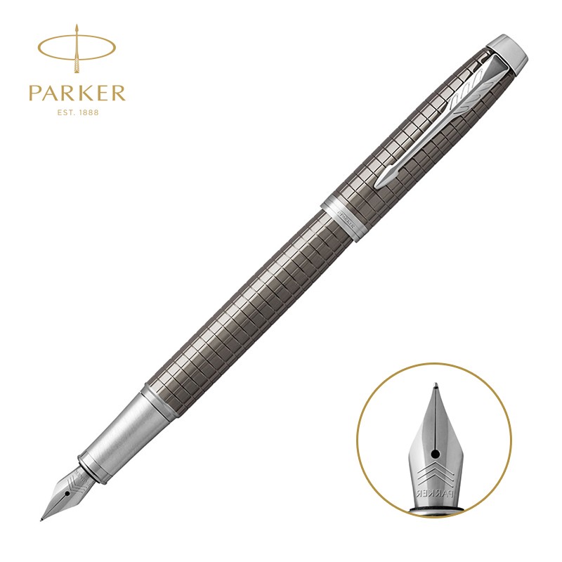 派克(parker)新款im金属灰格子纹墨水笔/钢笔 生日礼物 商务送礼 礼品