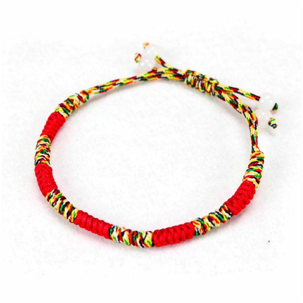 藏式五彩绳手链 手工编织金刚结男女转运红绳 端午节礼品 红色手链