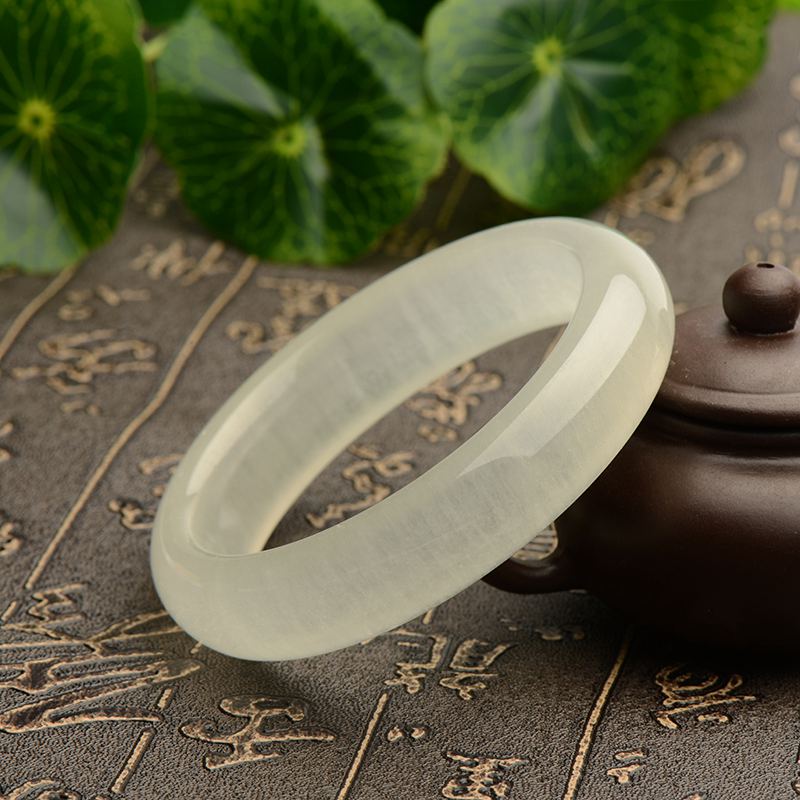 冰种蚕丝玉手镯 天然玉石玉器阿富汗手镯 女款饰品炫石为玉镯附证书