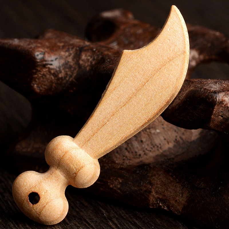 宝泰祥 原色桃木刀枪斧头木雕挂件 桃木工艺品带红绳 小号桃木刀13505