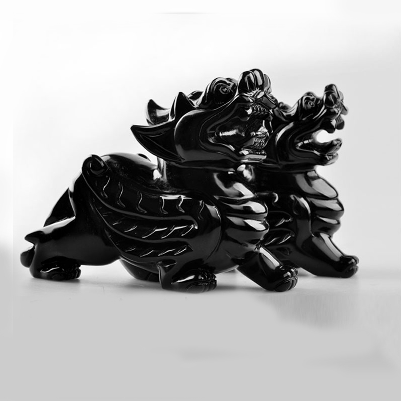 千福瑞 黑曜石貔貅摆件一对大号 天然玉石工艺品 办公室客厅家居客厅