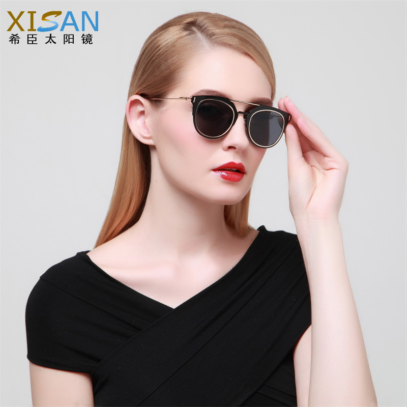 希臣XiSan太阳镜女款偏光眼镜 女士墨镜 复古彩膜太阳眼镜 6516 银架灰片