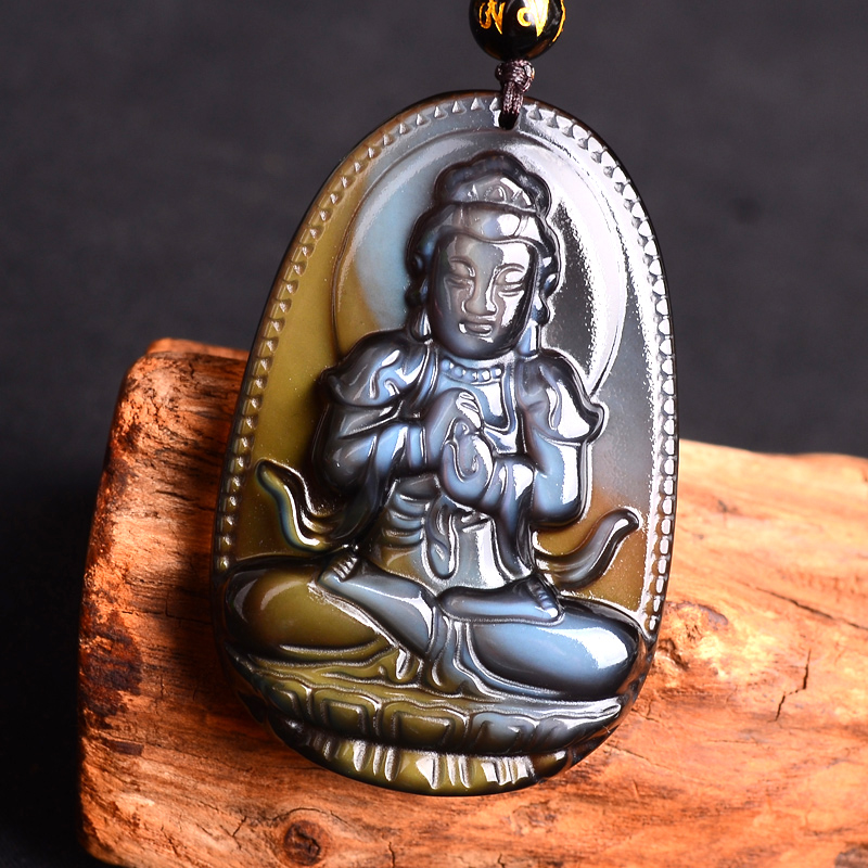 慈灵阁 蓝黄眼冰种黑曜石大日如来守护神 生肖羊猴本命佛