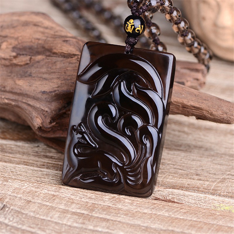 碧凤阁 天然冰种黑曜石九尾灵狐项坠 狐仙吊坠