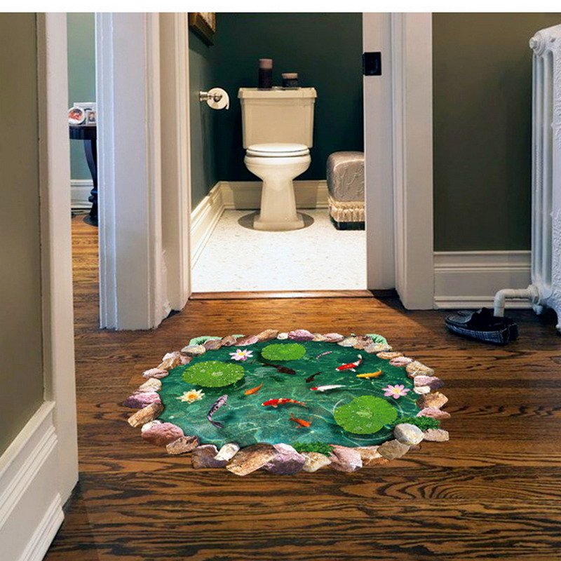 地面贴 墙贴  3d立体荷塘 瓷砖装饰贴纸 浴室玄关酒店餐厅咖啡厅家居