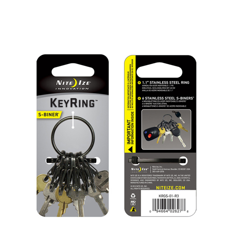 奈爱（Nite Ize） 凯琳钥匙扣 含6个不锈钢8字扣 KRGS-01/11-R3 黑钛