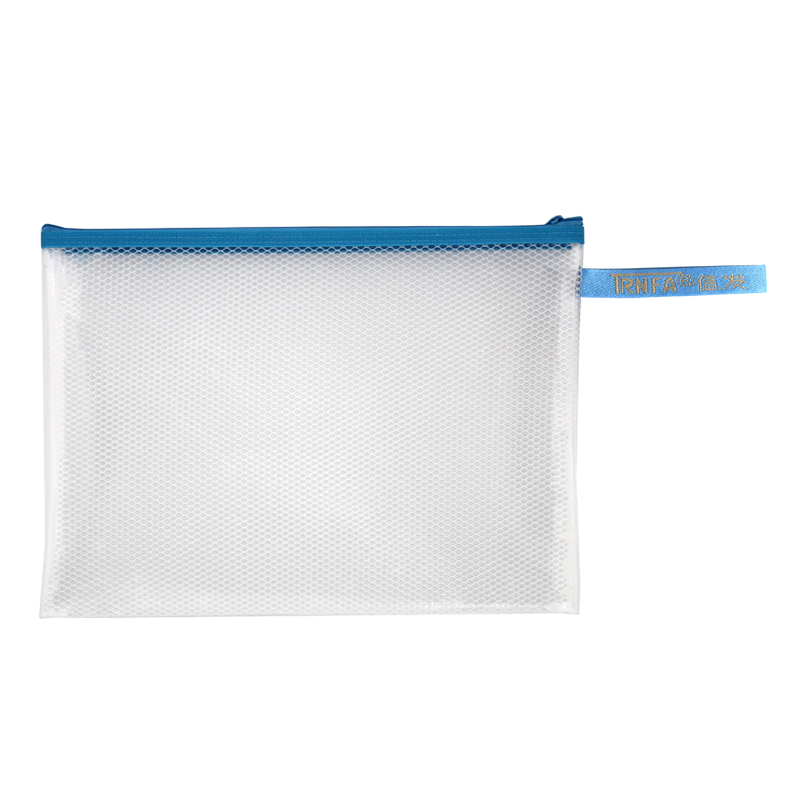 信发 TRNFA TN-2002-A4（浅蓝） 六角网格文件袋/方块透明拉链袋 环保材质防水资料袋/学生办公果冻系
