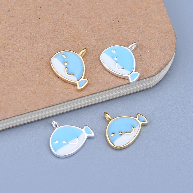 滴胶可爱蓝色小鱼吊坠 手链项链配饰 银色款