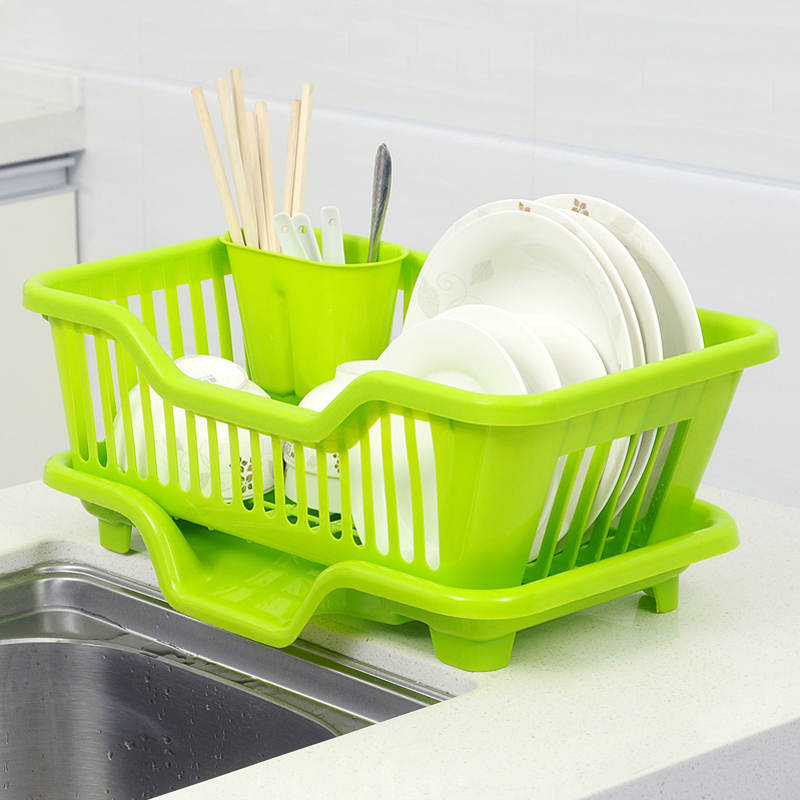 厨房大号滴水碗盆收纳架放碗架碗碟架 餐具沥水架塑料置物架 绿色