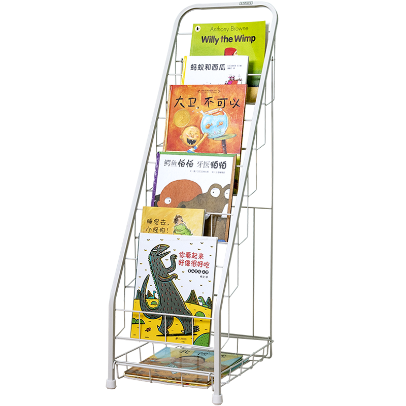 SOFS儿童书架绘本架铁艺幼儿园报刊书架简易宝宝展示架 床头夹缝窄书架 小学生落地书架图书收纳架 S码(6层)/白色