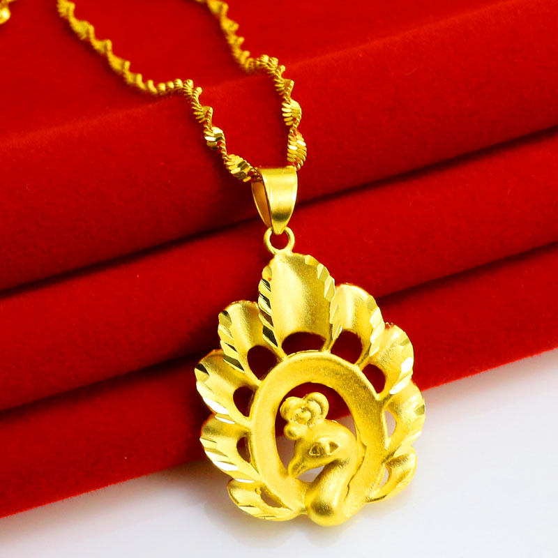 千影珠宝项链女款凤凰吊坠孔雀开屏坠子仿真首饰仿金双水波纹链子送