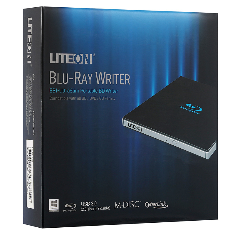 建兴（LITEON）6倍速 USB3.0 外置蓝光刻录机 移动光驱 BD/CD/DVD刻录机 黑色(Windows/苹果MAC系统/EB1) 