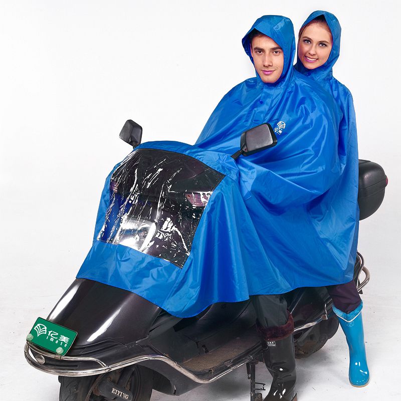 imate亿美127双人摩托车雨衣加宽透灯雨衣摩托车雨衣双头摩托车雨披 天蓝 XL