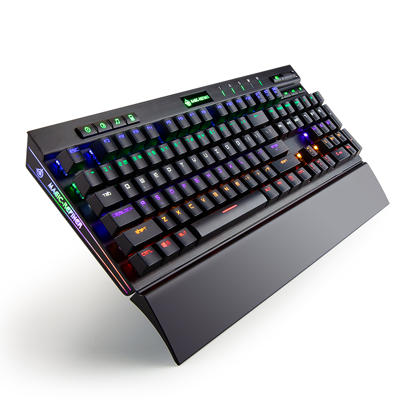 魔炼者MK15Pro机械键盘 电竞游戏键盘 104键RGB幻彩 机械键盘 全键流光 金属面板可拆手托 红轴黑色