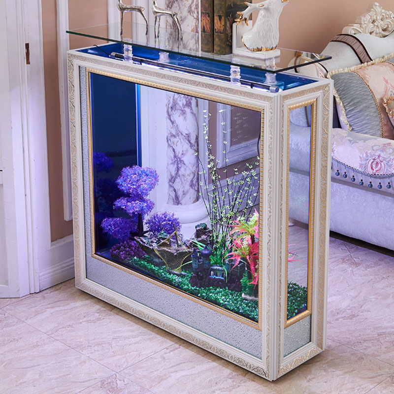 一米阳光鱼缸水族箱客厅家用家庭屏风隔断落地欧式玻璃金鱼缸生态大型