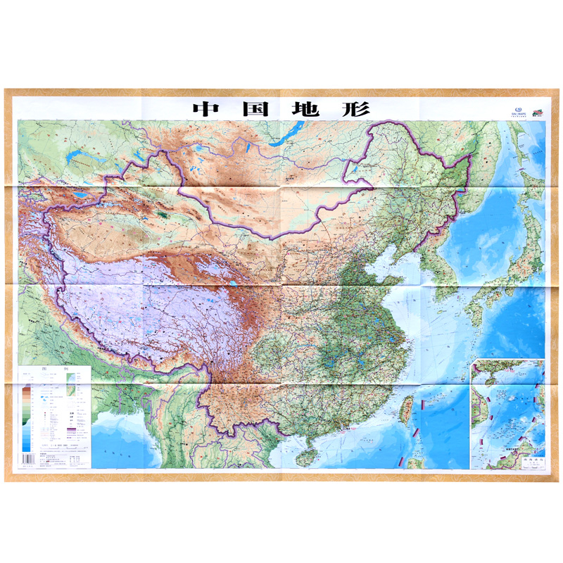 【纸质折叠】中国地形图 1.1米*0.8米 墙贴图 地势地貌一目了然