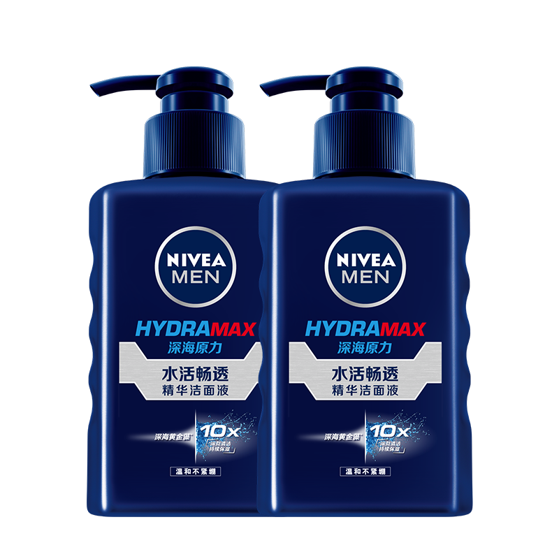 妮维雅(NIVEA)男士水活畅透洁面液150ml双支套装（玻尿酸洗面奶男 保湿补水）