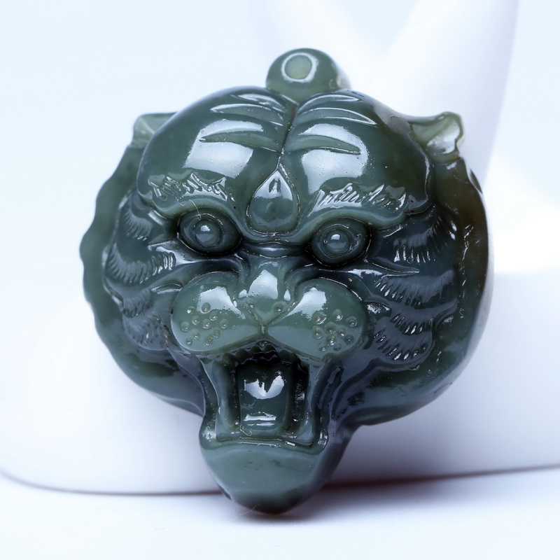 润艺新疆和田玉龙头吊坠 男女款玉器玉石虎头玉佩青玉虎生肖龙挂件