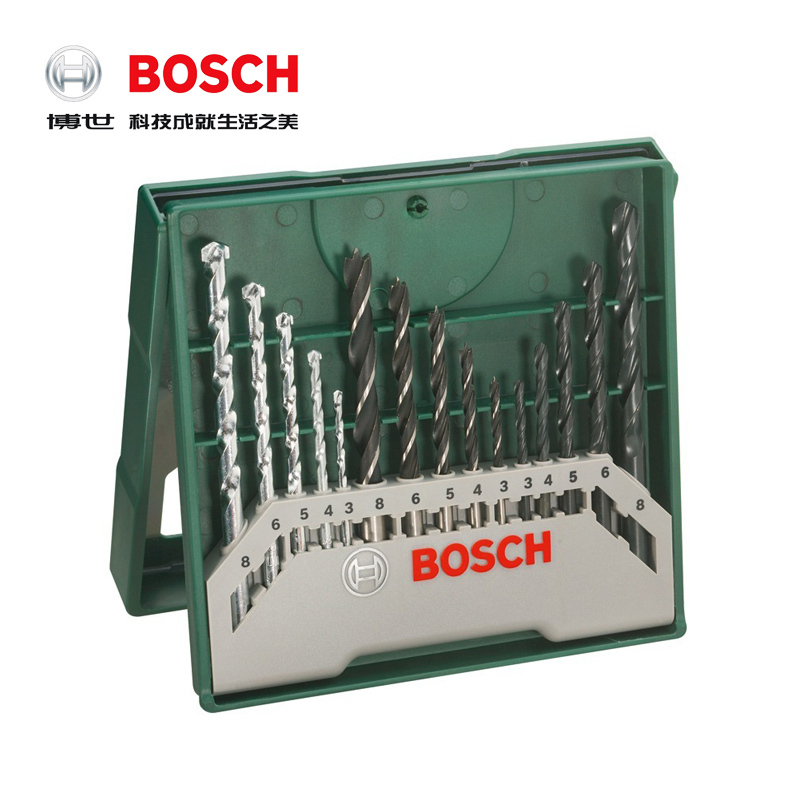 博世（BOSCH）15支钻头绿色套装石工麻花木工钻头多用途钻头