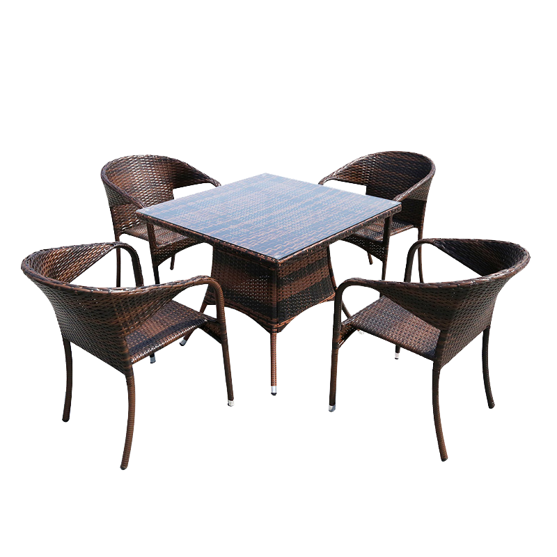 尚伦 SunRoy 户外庭院编藤桌椅三五件套组合室外别墅露台小茶几阳台休闲滕椅子 4张扶手椅+80藤方桌