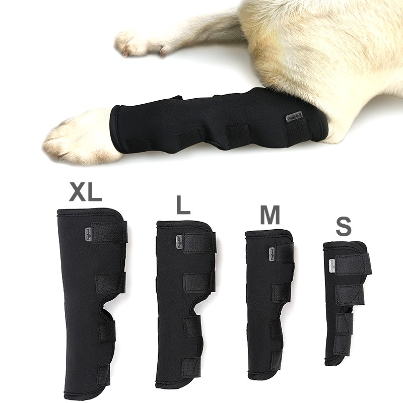 狗狗护腿套宠物腿受伤防舔光节炎固定恢复绑带　包裹腿部支架护套（长款） 黑色 S