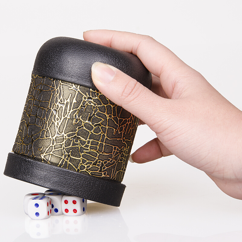 骰子色盅色子酒吧筛子甩盅 皮革筛盅色盅掷骰子包皮直筒套装 土豪金