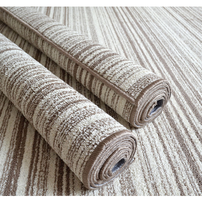 MIA HOUSE 日式素色北欧客厅茶几沙发大地毯简约现代中式卧室地毯床前毯可定制 咖白条纹  新升级厚款 140*200CM