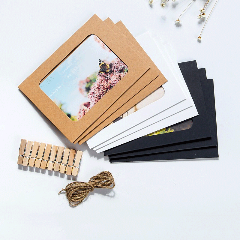 馨颜 纸质diy组合悬挂式相框相片墙 照片墙 6寸黑白牛皮纸10张