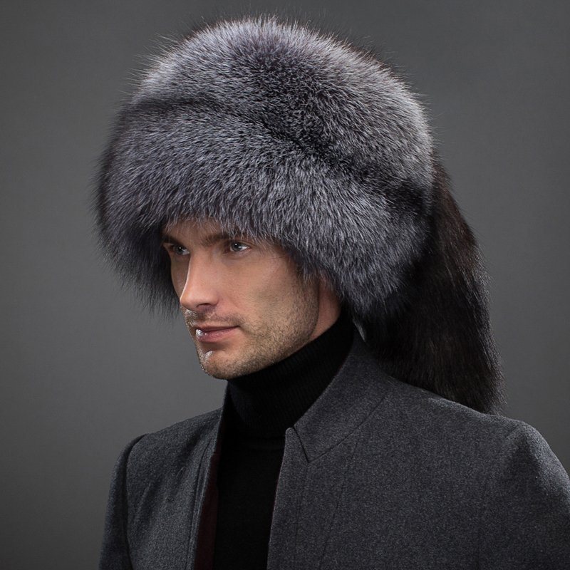 整皮银蓝狐狸毛包头帽皮草帽子户外保暖貂皮帽子东北滑雪帽民族风潮牌