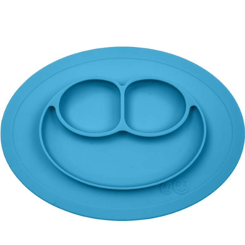 ezpz（e）mini硅胶一体式笑脸餐垫盘 美国婴儿儿童辅食分格防滑防摔防打翻餐垫盘趣味餐盘 PKMMB003蓝色