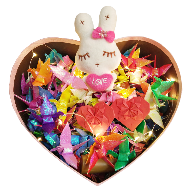 爱惊喜浪漫创意礼品闪光彩纸千纸鹤折纸成品520只999只礼物盒大号纪念